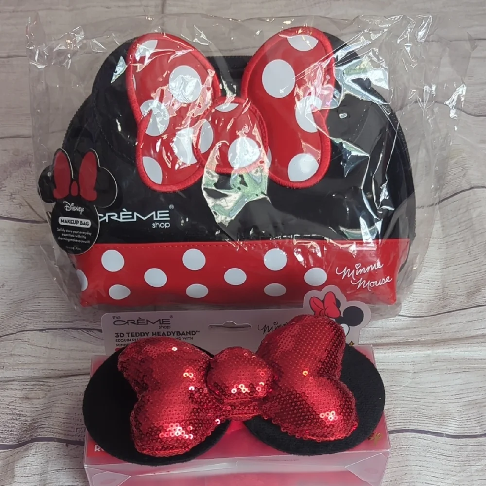 NEW Disney Minnie Mouse Red and Black Polka Dot Bag Set